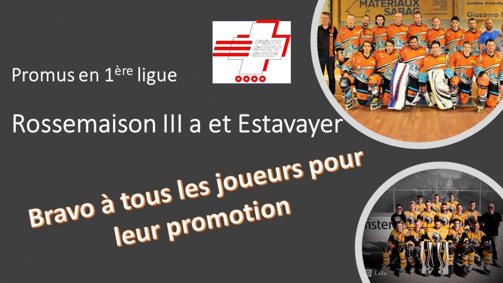 PROMOTIONS ET RELEGATIONS : Rossemaison III a et Estavayer sont promus en 1ère ligue et Rollers LS et Langnau Stars sont relégués en 2ème ligue.