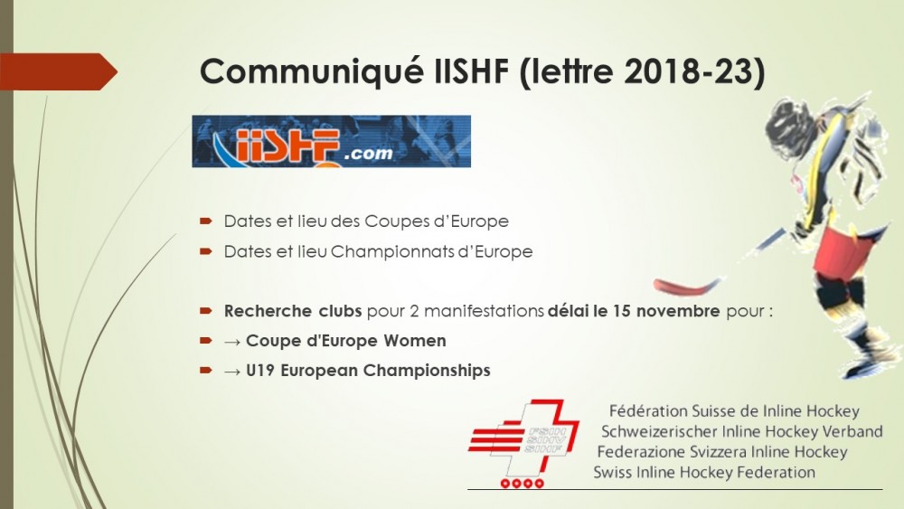 Communication IISHF : Coupes et Championnats d'Europe 2019 ( lettre 2018-23)