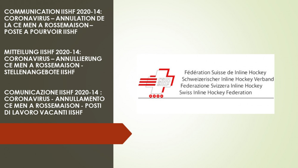 COMMUNICATION IISHF 2020-14 - CORONAVIRUS – ANNULATION DE LA CE MEN A ROSSEMAISON – POSTE A POURVOIR IISHF