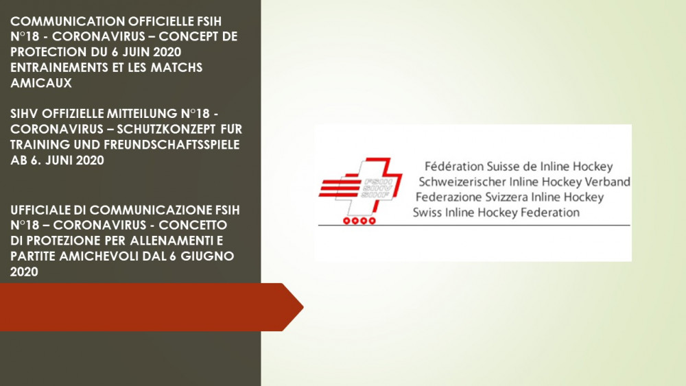 COMMUNICATION OFFICIELLE FSIH N°18 - CORONAVIRUS – CONCEPT DE PROTECTION DU 6 JUIN 2020 ENTRAINEMENTS ET LES MATCHS AMICAUX