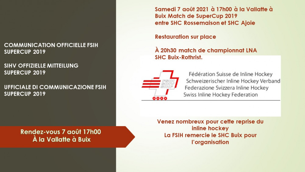 COMMUNICATION OFFICIELLE FSIH - SUPERCUP 2019