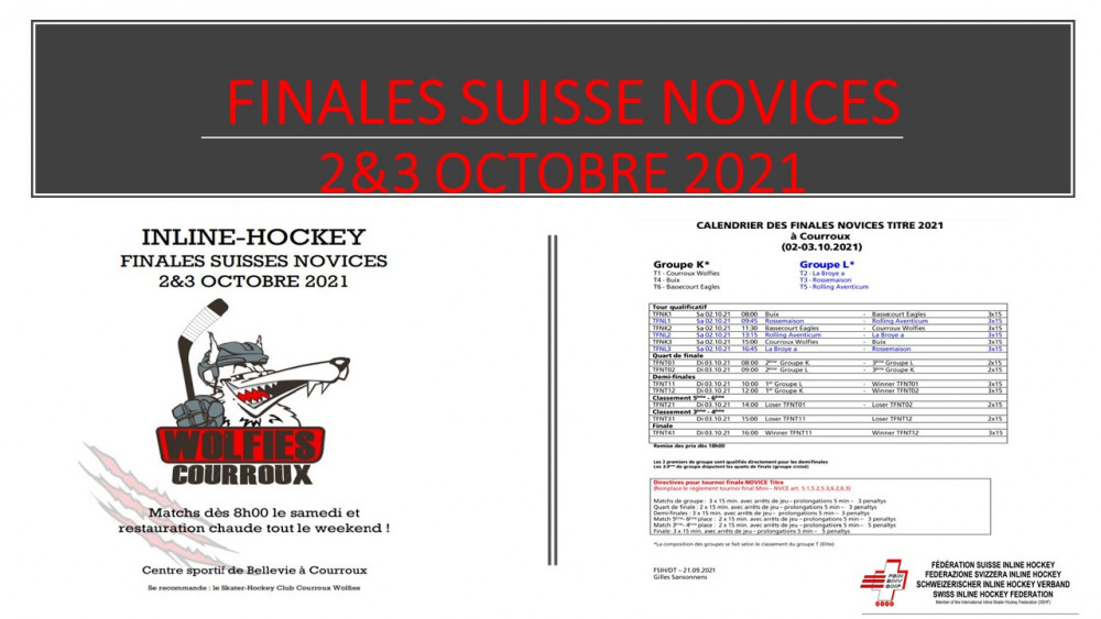 Tour final novices pour le titre – samedi 2 et 3 octobre 2021