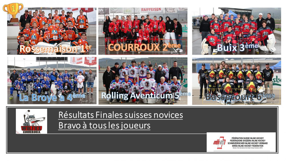 Finales suisses Novices le podium : 1er SHC Rossemaison , 2ème SHC Courroux, 3ème SHC Buix